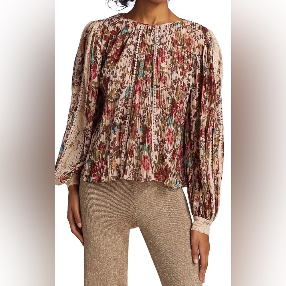 By Timo floral Plisse blouse, size S